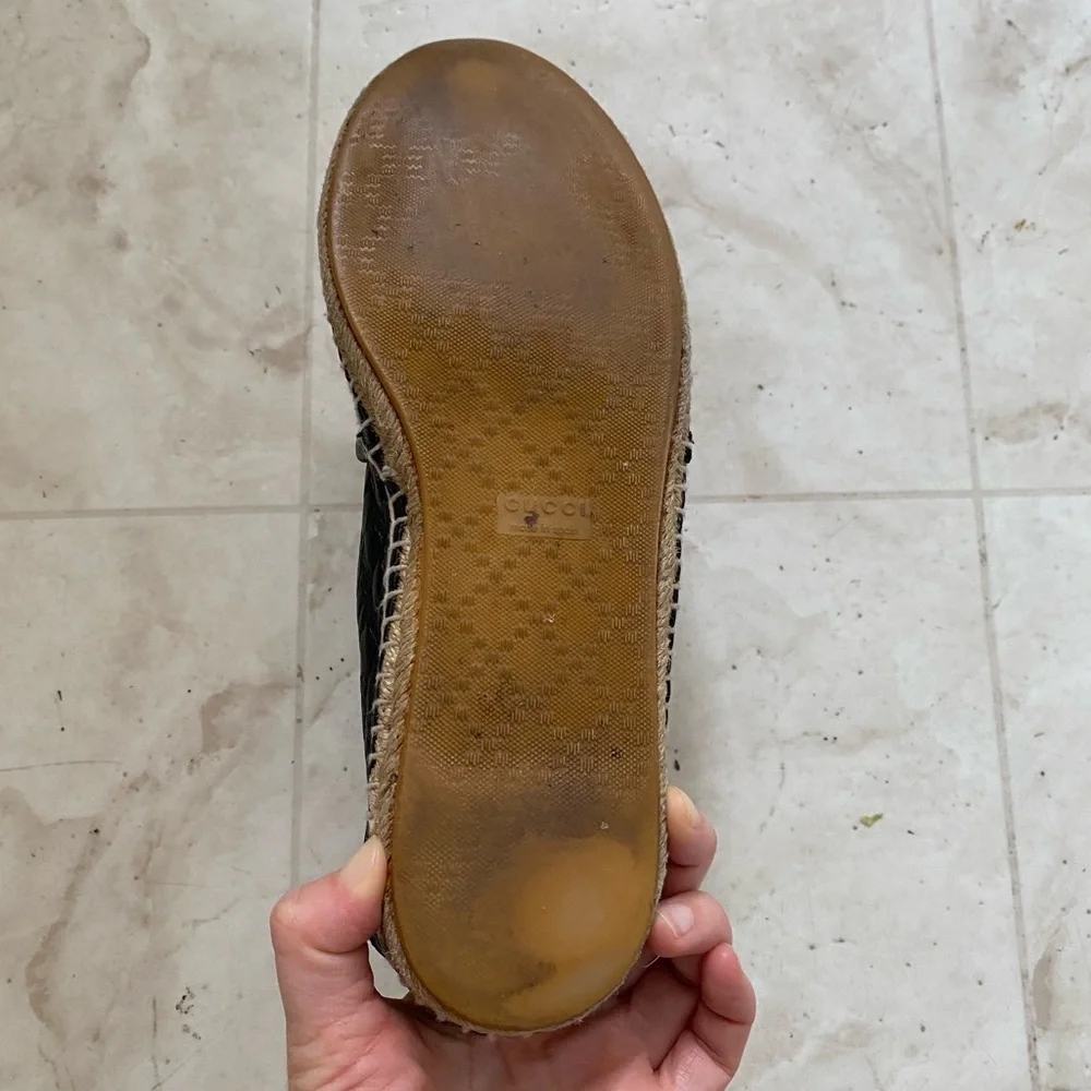 Gucci Micro Guccissima GG Monogram Black Leather Espadrilles Flats Size 8/38